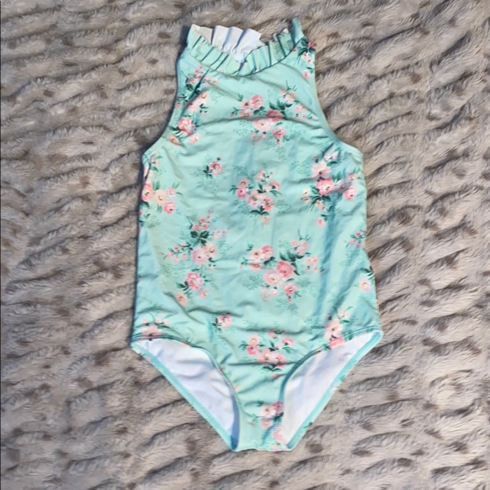 Janie and Jack Mint Floral Kids Swim One Piece